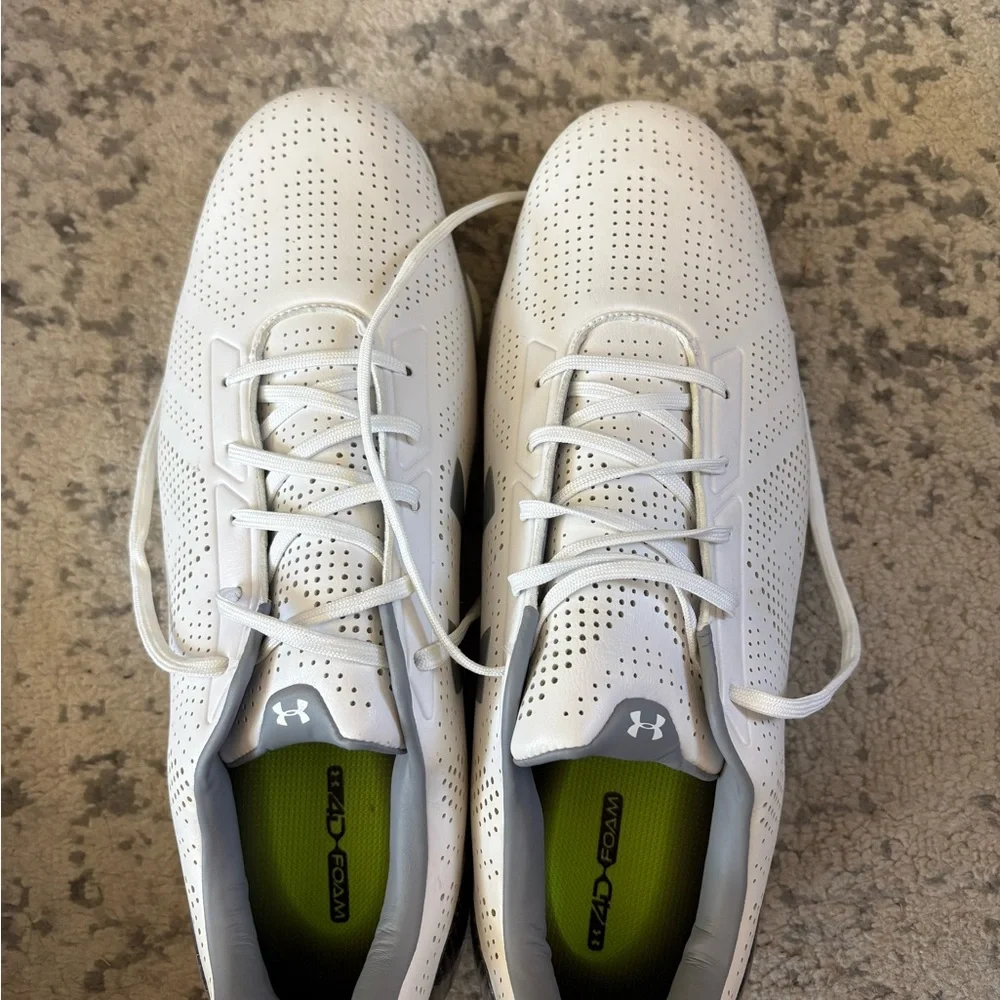 Under Armour Men’s White Perforated Athletic Golf Shoes with Gray Accents